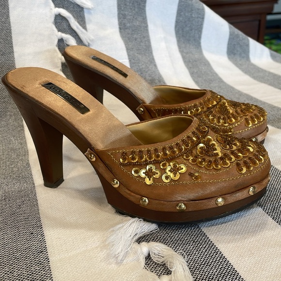 Vintage Y2K Bamboo SWING-12 Satin Beaded & Sequin Heels Clogs Size 6.5 - Picture 4 of 10
